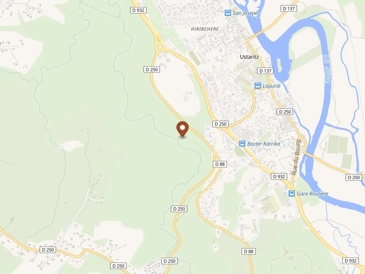 Plan d'Ustaritz et de la vallée de la Nive, avec l'emplacement du dépôt